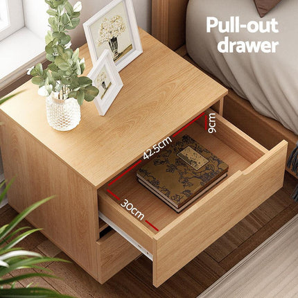 Artiss Bedside Table 2 Drawers Nightstand Pine.