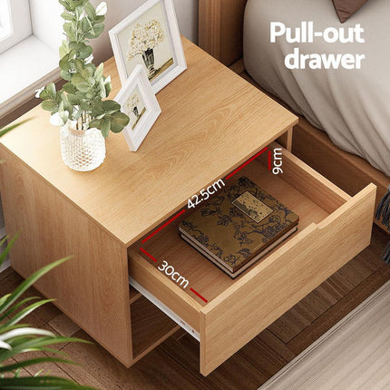 Artiss Bedside Table 1 Drawer 1 Shelf Nightstand Pine.