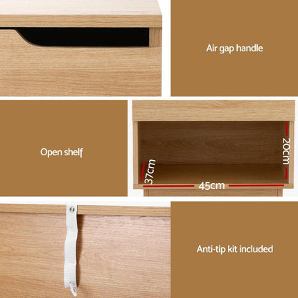 Artiss Bedside Table 1 Drawer 1 Shelf Nightstand Pine.