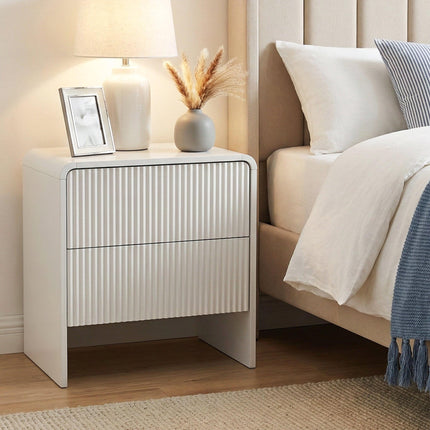 Artiss Bedside Table 2 Drawers - Beige.