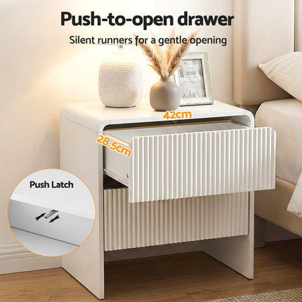 Artiss Bedside Table 2 Drawers - Beige.