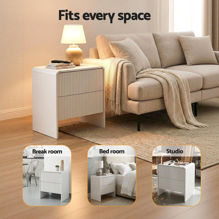 Artiss Bedside Table 2 Drawers - Beige.