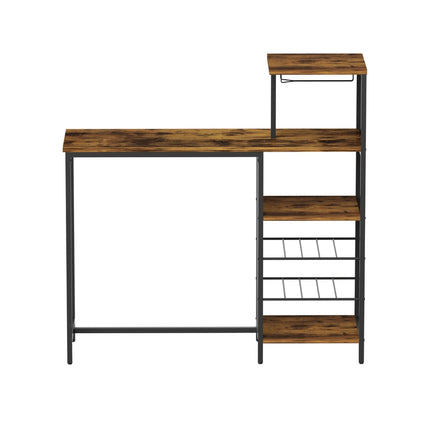 Artiss Industrial Bar Table with Wine Rack Cup Holder Multi-Level Storage 122cm Walnut.
