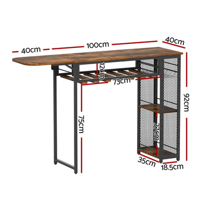Artiss Industrial Bar Table with Wine Rack Built-in Cup Holder Extendable 140cm.