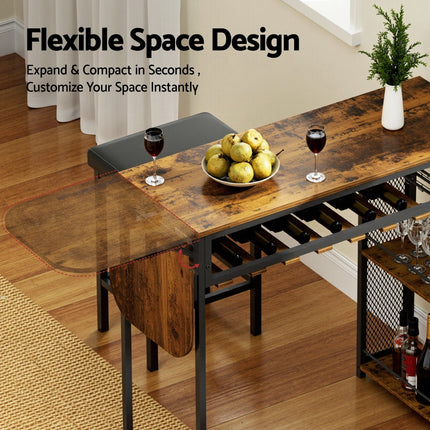 Artiss Industrial Bar Table with Wine Rack Built-in Cup Holder Extendable 140cm.