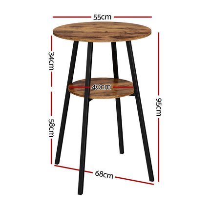 Artiss Industrial Bar Table with 2-Tier Organizer Weather-Resistant MDF Top Steel Frame.