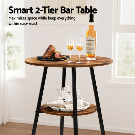 Artiss Industrial Bar Table with 2-Tier Organizer Weather-Resistant MDF Top Steel Frame.