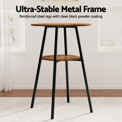 Artiss Industrial Bar Table with 2-Tier Organizer Weather-Resistant MDF Top Steel Frame.