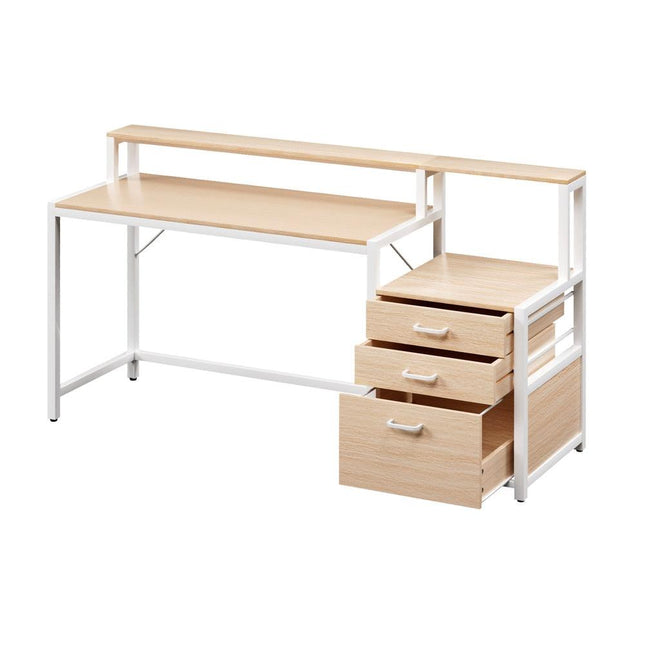 Artiss Computer Desk Home Office Study Table Desks w/Drawers Open Shelf Oak 160CM.