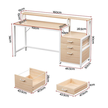 Artiss Computer Desk Home Office Study Table Desks w/Drawers Open Shelf Oak 160CM.