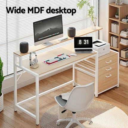 Artiss Computer Desk Home Office Study Table Desks w/Drawers Open Shelf Oak 160CM.