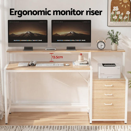 Artiss Computer Desk Home Office Study Table Desks w/Drawers Open Shelf Oak 160CM.