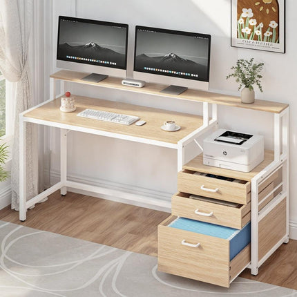 Artiss Computer Desk Home Office Study Table Desks w/Drawers Open Shelf Oak 160CM.