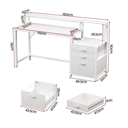 Artiss Computer Desk Home Office Study Table Desks w/Drawers Open Shelf White 160CM.
