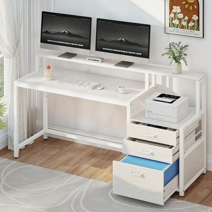 Artiss Computer Desk Home Office Study Table Desks w/Drawers Open Shelf White 160CM.
