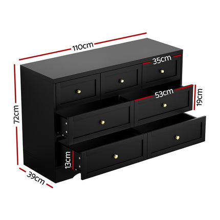Artiss 7 Chest of Drawers Dresser Table Black.