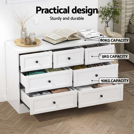 Artiss 7 Chest of Drawers Dresser Table White.