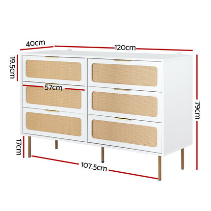 Artiss Chest of 6 Drawers Lowboy Cabinet White.