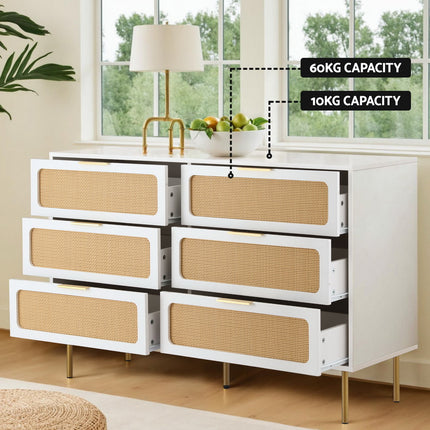 Artiss Chest of 6 Drawers Lowboy Cabinet White.