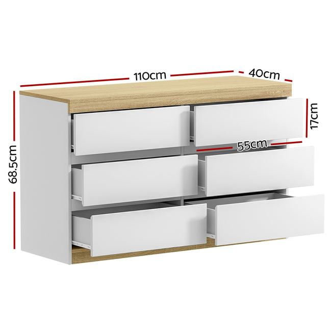 Artiss 6 Chest of Drawers Cabinet Dresser Table Tallboy Storage Bedroom White.