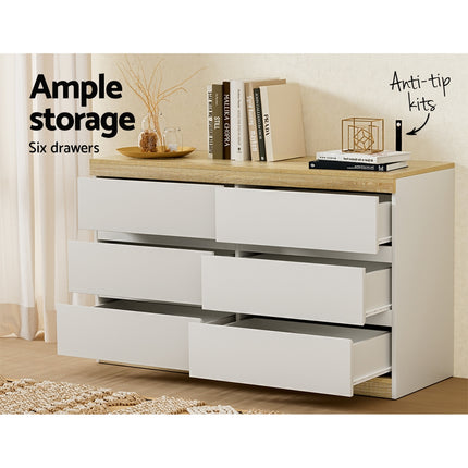 Artiss 6 Chest of Drawers Cabinet Dresser Table Tallboy Storage Bedroom White.