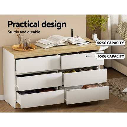 Artiss 6 Chest of Drawers Cabinet Dresser Table Tallboy Storage Bedroom White.