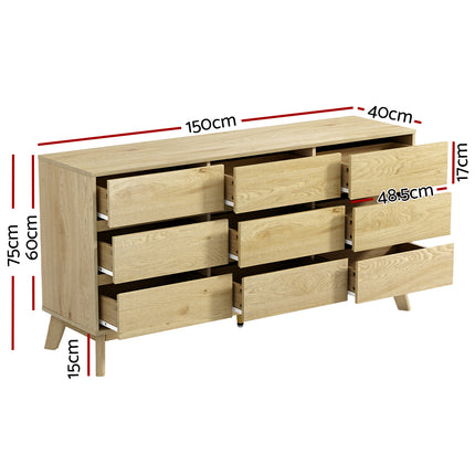 Artiss 9 Chest of Drawers Tallboy Cabinet - XAVI Pine.
