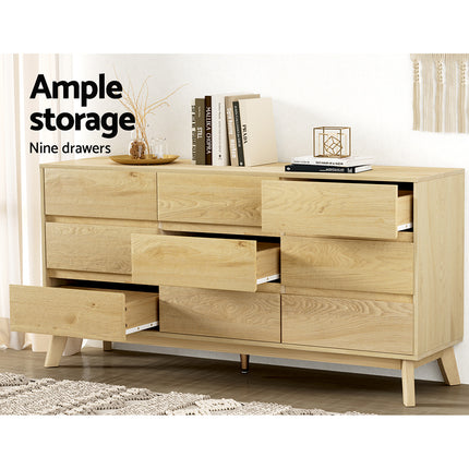 Artiss 9 Chest of Drawers Tallboy Cabinet - XAVI Pine.