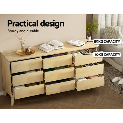 Artiss 9 Chest of Drawers Tallboy Cabinet - XAVI Pine.
