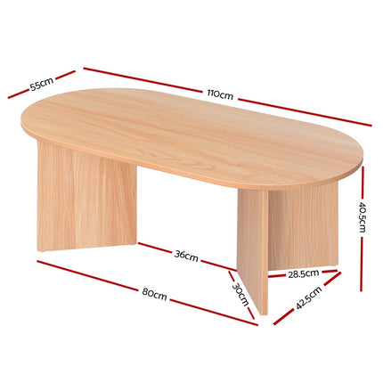 Artiss Coffee Table Oval 110CM Pine Alva.