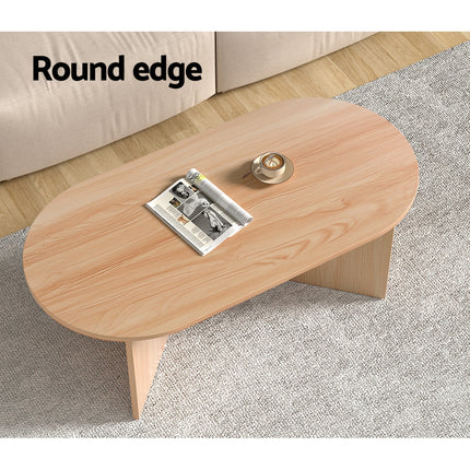 Artiss Coffee Table Oval 110CM Pine Alva.