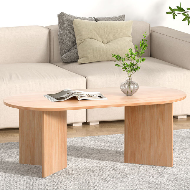Artiss Coffee Table Oval 110CM Pine Alva.