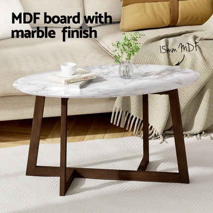 Artiss Coffee Table Oval Marble Effect.
