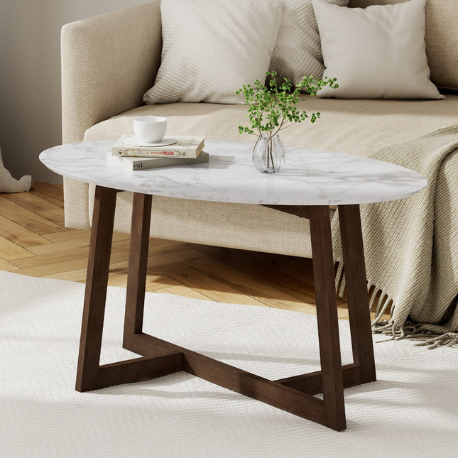 Artiss Coffee Table Oval Marble Effect.