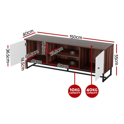 Artiss TV Unit 150cm Storage Shelves Walnut White.