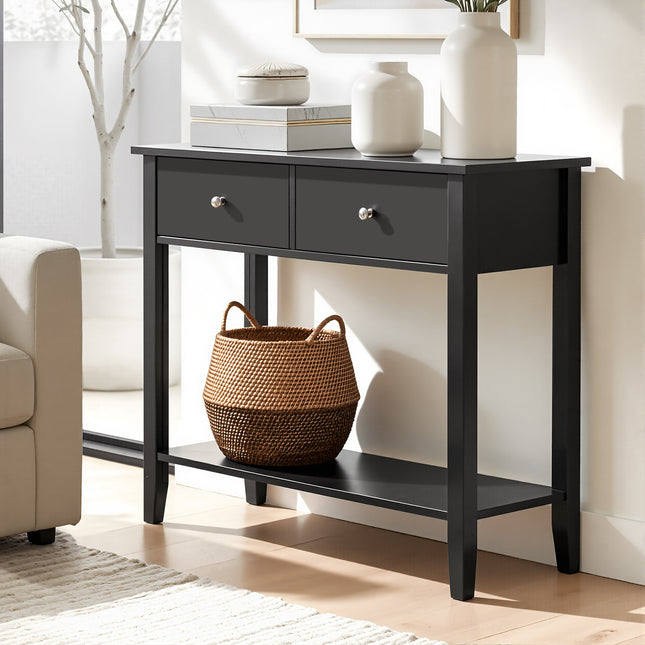Artiss Console Table Hallway Sofa Entryway Entrance 2 Drawers 80CM Black.