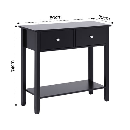 Artiss Console Table Hallway Sofa Entryway Entrance 2 Drawers 80CM Black.