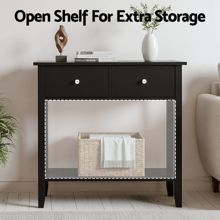 Artiss Console Table Hallway Sofa Entryway Entrance 2 Drawers 80CM Black.