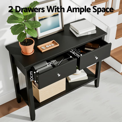 Artiss Console Table Hallway Sofa Entryway Entrance 2 Drawers 80CM Black.