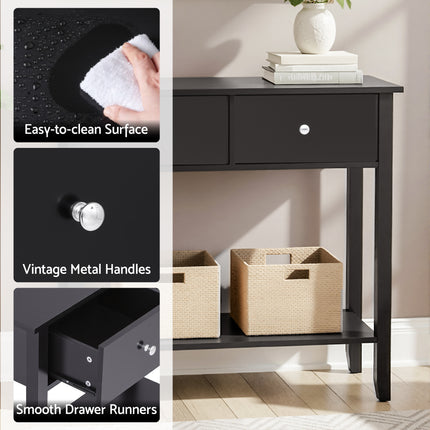 Artiss Console Table Hallway Sofa Entryway Entrance 2 Drawers 80CM Black.