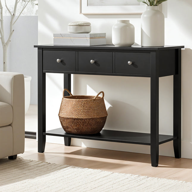 Artiss Console Table Hallway Sofa Entryway Entrance 3 Drawers 100CM Black.