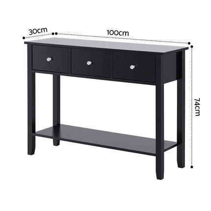 Artiss Console Table Hallway Sofa Entryway Entrance 3 Drawers 100CM Black.