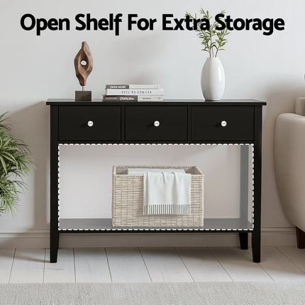 Artiss Console Table Hallway Sofa Entryway Entrance 3 Drawers 100CM Black.
