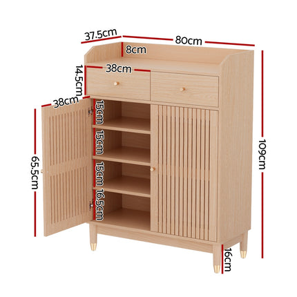 Artiss Shoe Rack Cabinet 4-Tier 16 Pairs Pine.