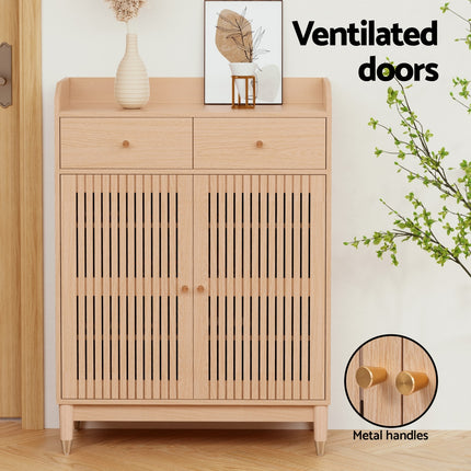 Artiss Shoe Rack Cabinet 4-Tier 16 Pairs Pine.