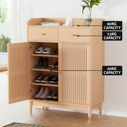 Artiss Shoe Rack Cabinet 4-Tier 16 Pairs Pine.