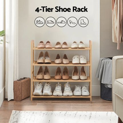 Artiss 4 Tier Shoe Rack Bamboo Storage Organiser Pine.