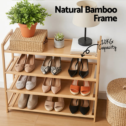 Artiss 4 Tier Shoe Rack Bamboo Storage Organiser Pine.
