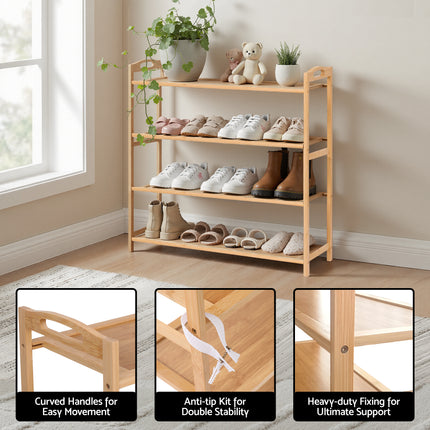 Artiss 4 Tier Shoe Rack Bamboo Storage Organiser Pine.