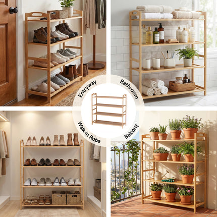 Artiss 4 Tier Shoe Rack Bamboo Storage Organiser Pine.